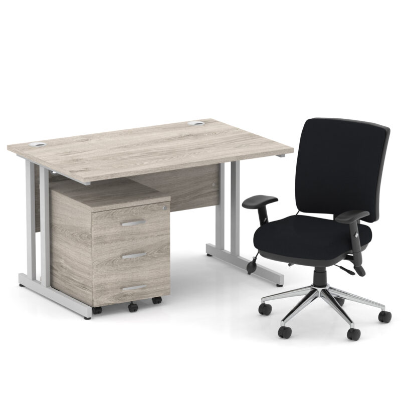 Impulse 1200mm Cantilever Straight Desk With Mobile Pedestal and Chiro Medium Back Black Operator Chair - Image 12