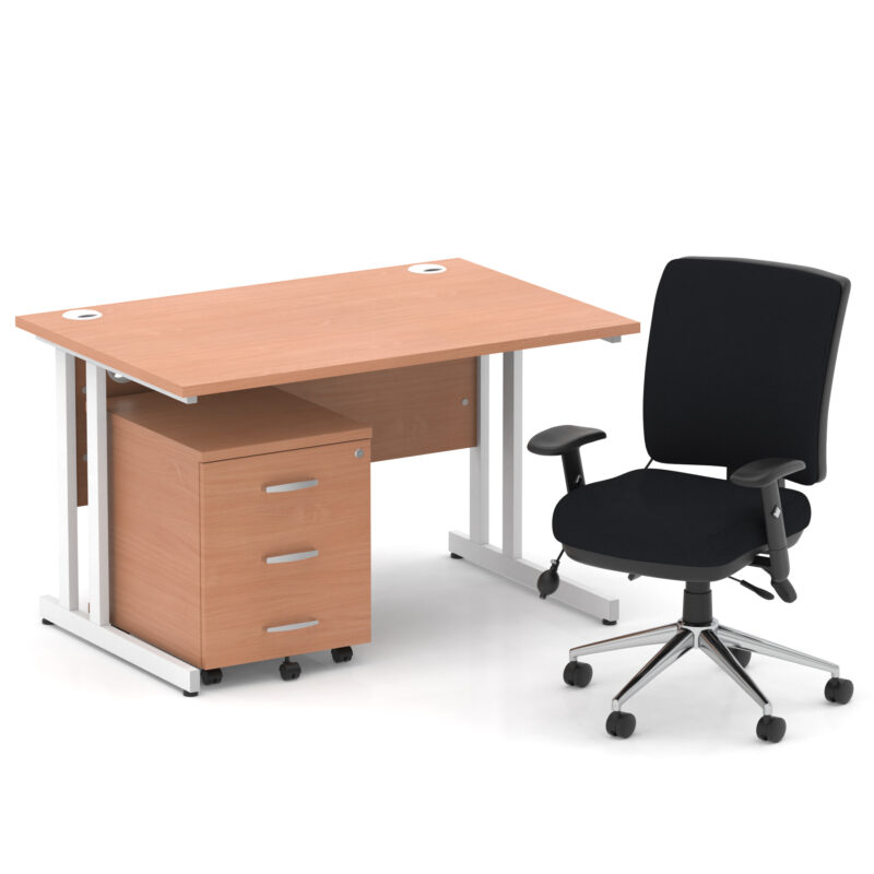 Impulse 1200mm Cantilever Straight Desk With Mobile Pedestal and Chiro Medium Back Black Operator Chair - Image 19