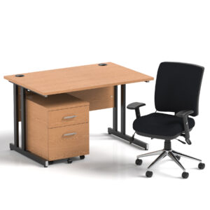 Impulse 1200mm Cantilever Straight Desk With Mobile Pedestal and Chiro Medium Back Black Operator Chair - Image 27