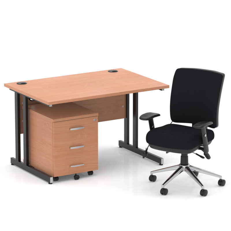 Impulse 1200mm Cantilever Straight Desk With Mobile Pedestal and Chiro Medium Back Black Operator Chair - Image 31