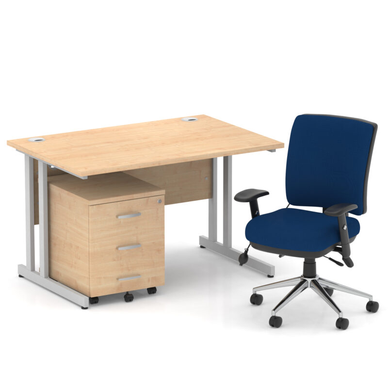 Impulse 1200mm Cantilever Straight Desk With Mobile Pedestal and Chiro Medium Back Blue Operator Chair - Image 8