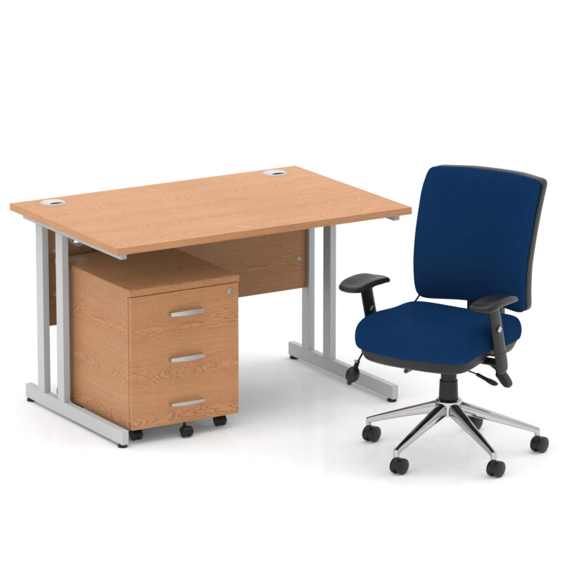 Impulse 1200mm Cantilever Straight Desk With Mobile Pedestal and Chiro Medium Back Blue Operator Chair - Image 9