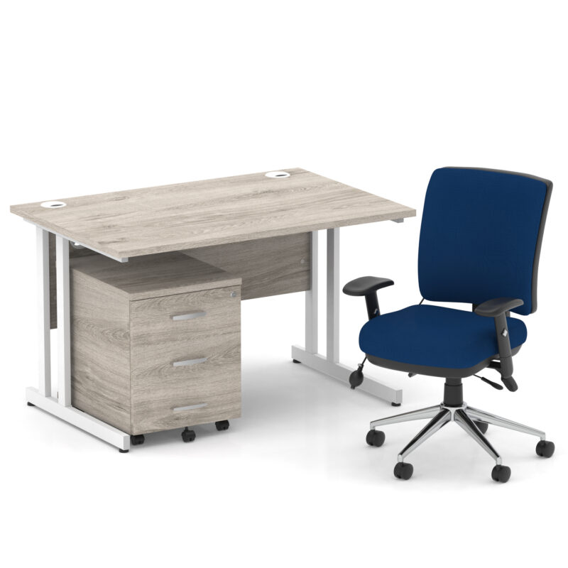 Impulse 1200mm Cantilever Straight Desk With Mobile Pedestal and Chiro Medium Back Blue Operator Chair - Image 24