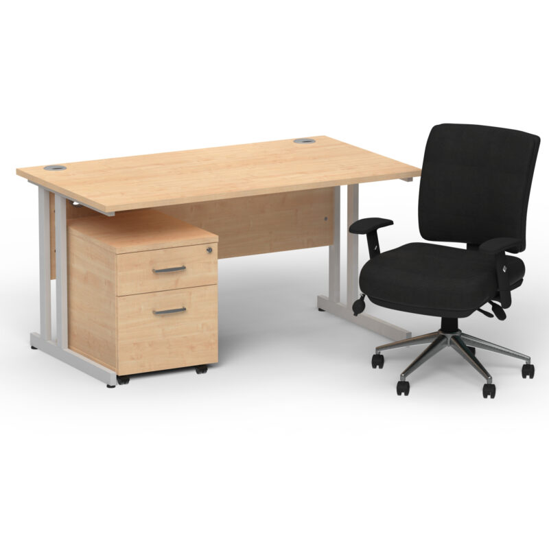 Impulse 1400mm Cantilever Straight Desk With Mobile Pedestal and Chiro Medium Back Black Operator Chair - Image 3