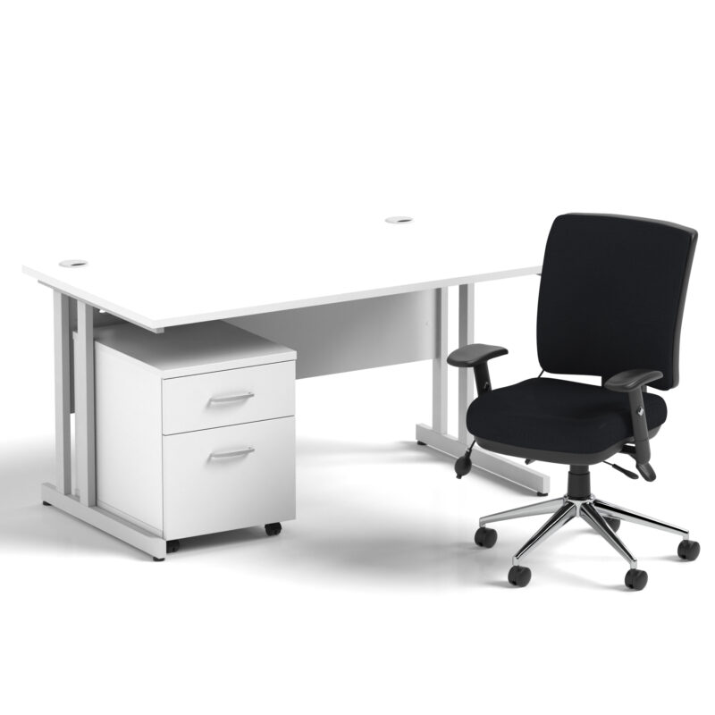 Impulse 1400mm Cantilever Straight Desk With Mobile Pedestal and Chiro Medium Back Black Operator Chair - Image 9