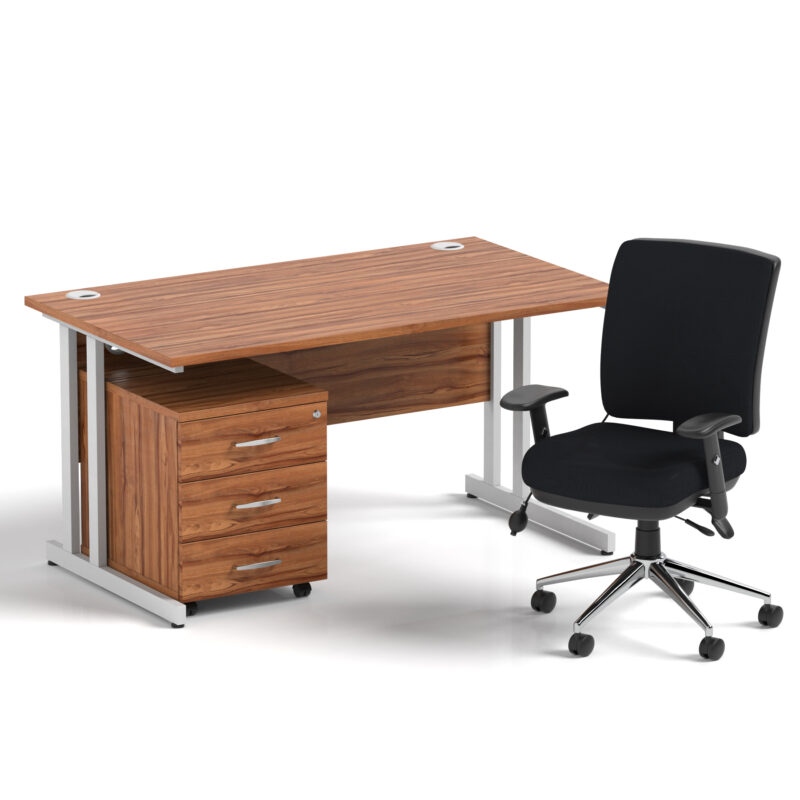 Impulse 1400mm Cantilever Straight Desk With Mobile Pedestal and Chiro Medium Back Black Operator Chair - Image 18