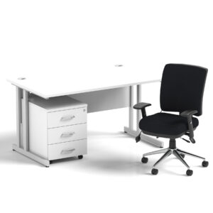 Impulse 1400mm Cantilever Straight Desk With Mobile Pedestal and Chiro Medium Back Black Operator Chair - Image 19