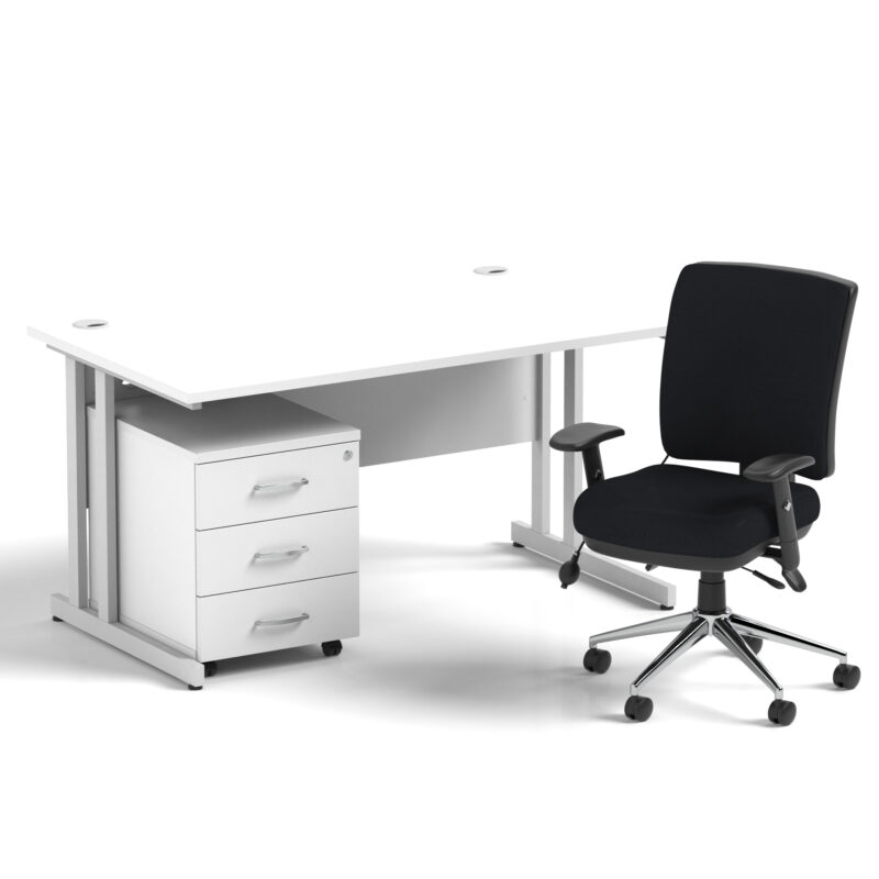 Impulse 1400mm Cantilever Straight Desk With Mobile Pedestal and Chiro Medium Back Black Operator Chair - Image 19