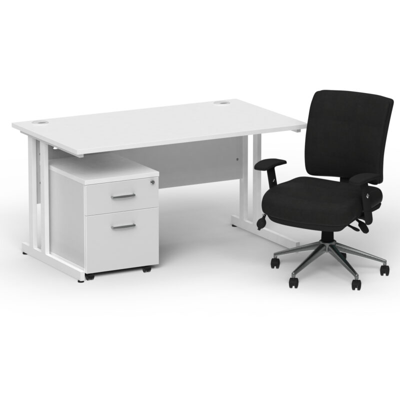 Impulse 1400mm Cantilever Straight Desk With Mobile Pedestal and Chiro Medium Back Black Operator Chair - Image 30