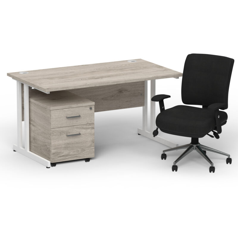 Impulse 1400mm Cantilever Straight Desk With Mobile Pedestal and Chiro Medium Back Black Operator Chair - Image 32