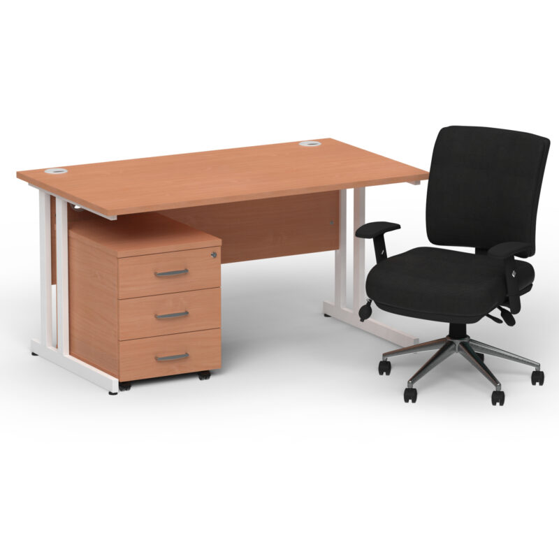 Impulse 1400mm Cantilever Straight Desk With Mobile Pedestal and Chiro Medium Back Black Operator Chair - Image 34