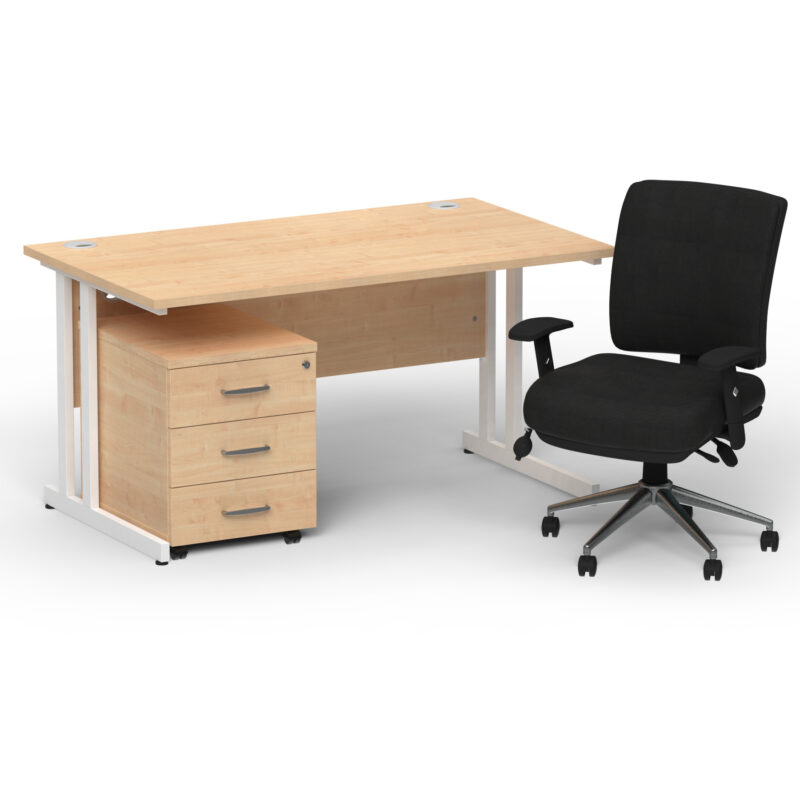 Impulse 1400mm Cantilever Straight Desk With Mobile Pedestal and Chiro Medium Back Black Operator Chair - Image 36