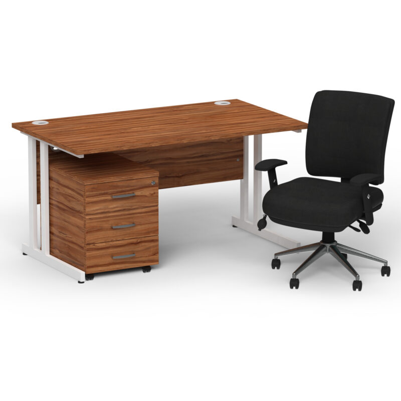 Impulse 1400mm Cantilever Straight Desk With Mobile Pedestal and Chiro Medium Back Black Operator Chair - Image 40
