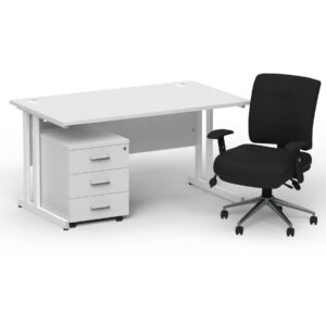 Impulse 1400mm Cantilever Straight Desk With Mobile Pedestal and Chiro Medium Back Black Operator Chair - Image 42