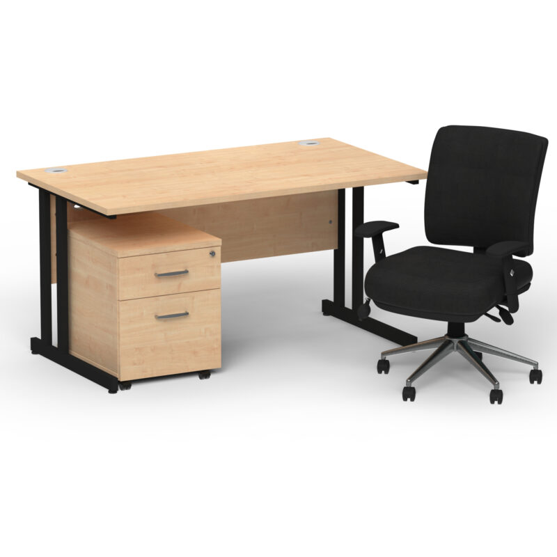 Impulse 1400mm Cantilever Straight Desk With Mobile Pedestal and Chiro Medium Back Black Operator Chair - Image 48