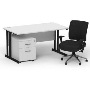 Impulse 1400mm Cantilever Straight Desk With Mobile Pedestal and Chiro Medium Back Black Operator Chair - Image 54