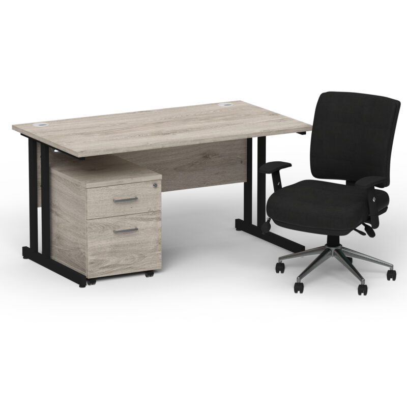 Impulse 1400mm Cantilever Straight Desk With Mobile Pedestal and Chiro Medium Back Black Operator Chair - Image 56