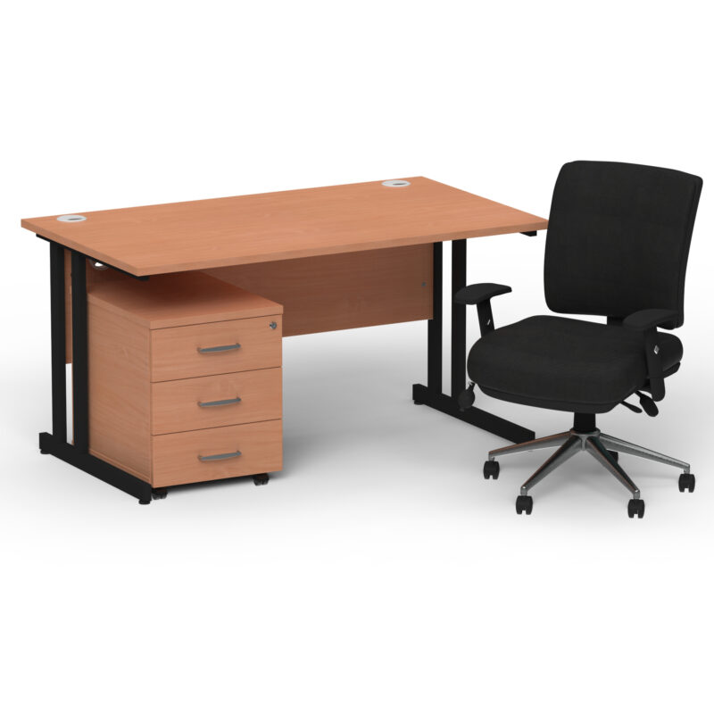 Impulse 1400mm Cantilever Straight Desk With Mobile Pedestal and Chiro Medium Back Black Operator Chair - Image 58