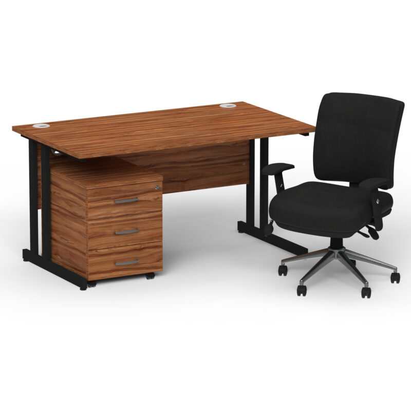 Impulse 1400mm Cantilever Straight Desk With Mobile Pedestal and Chiro Medium Back Black Operator Chair - Image 64