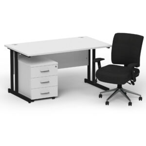 Impulse 1400mm Cantilever Straight Desk With Mobile Pedestal and Chiro Medium Back Black Operator Chair - Image 66