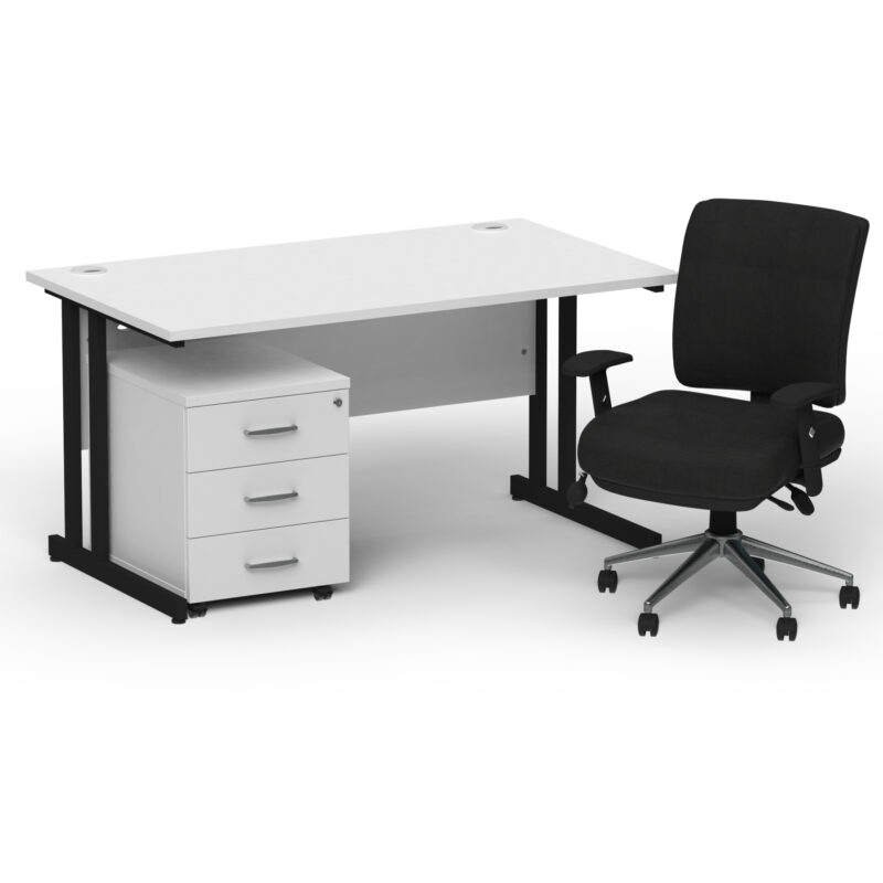 Impulse 1400mm Cantilever Straight Desk With Mobile Pedestal and Chiro Medium Back Black Operator Chair - Image 66