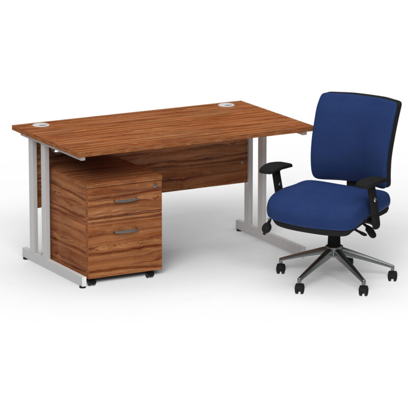 Impulse 1400mm Cantilever Straight Desk With Mobile Pedestal and Chiro Medium Back Blue Operator Chair - Image 7