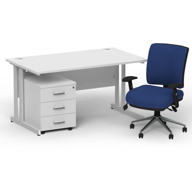 Impulse 1400mm Cantilever Straight Desk With Mobile Pedestal and Chiro Medium Back Blue Operator Chair - Image 21