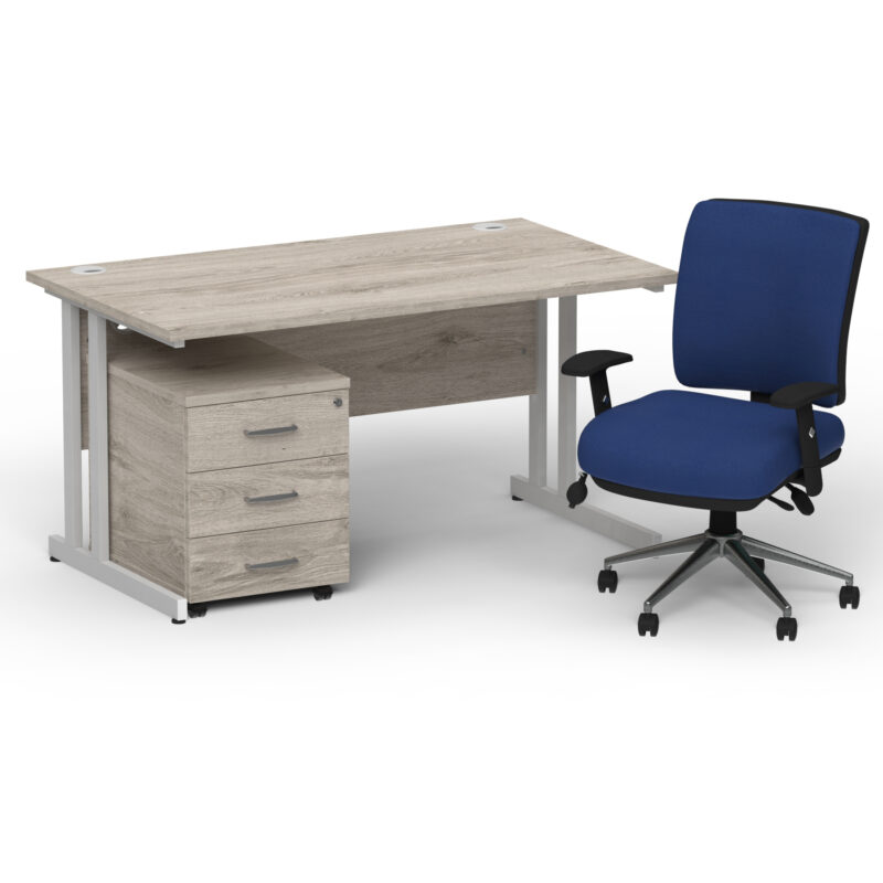 Impulse 1400mm Cantilever Straight Desk With Mobile Pedestal and Chiro Medium Back Blue Operator Chair - Image 23