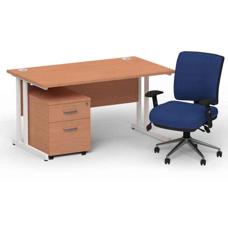 Impulse 1400mm Cantilever Straight Desk With Mobile Pedestal and Chiro Medium Back Blue Operator Chair - Image 25