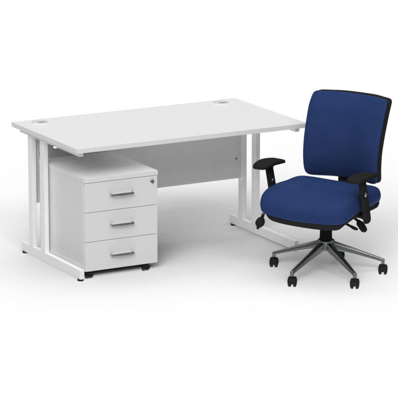 Impulse 1400mm Cantilever Straight Desk With Mobile Pedestal and Chiro Medium Back Blue Operator Chair - Image 45