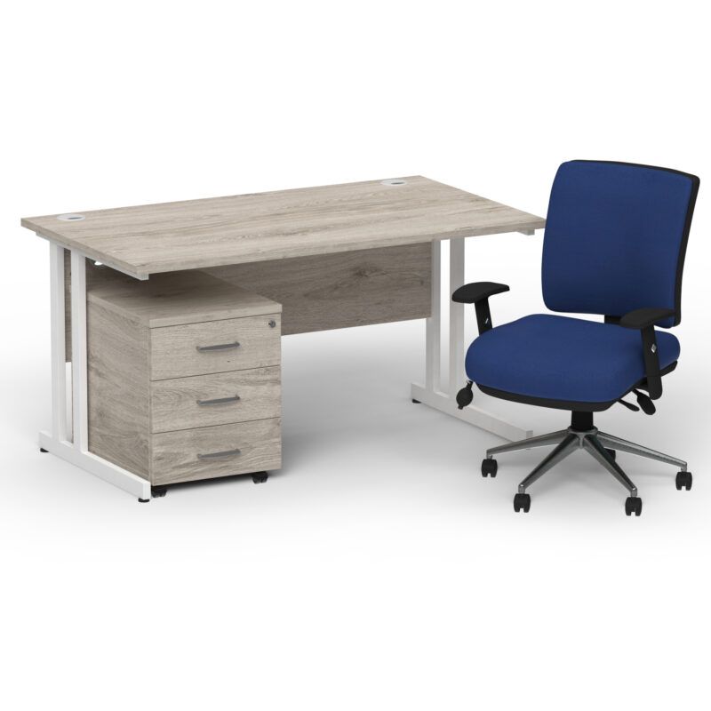 Impulse 1400mm Cantilever Straight Desk With Mobile Pedestal and Chiro Medium Back Blue Operator Chair - Image 47