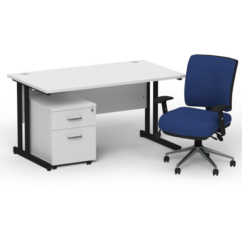 Impulse 1400mm Cantilever Straight Desk With Mobile Pedestal and Chiro Medium Back Blue Operator Chair - Image 57