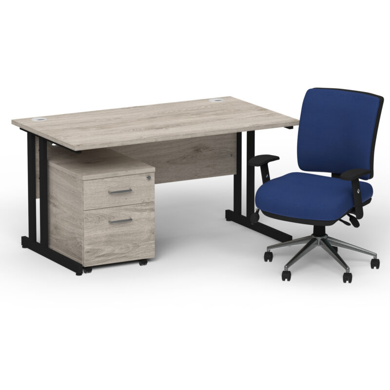 Impulse 1400mm Cantilever Straight Desk With Mobile Pedestal and Chiro Medium Back Blue Operator Chair - Image 59