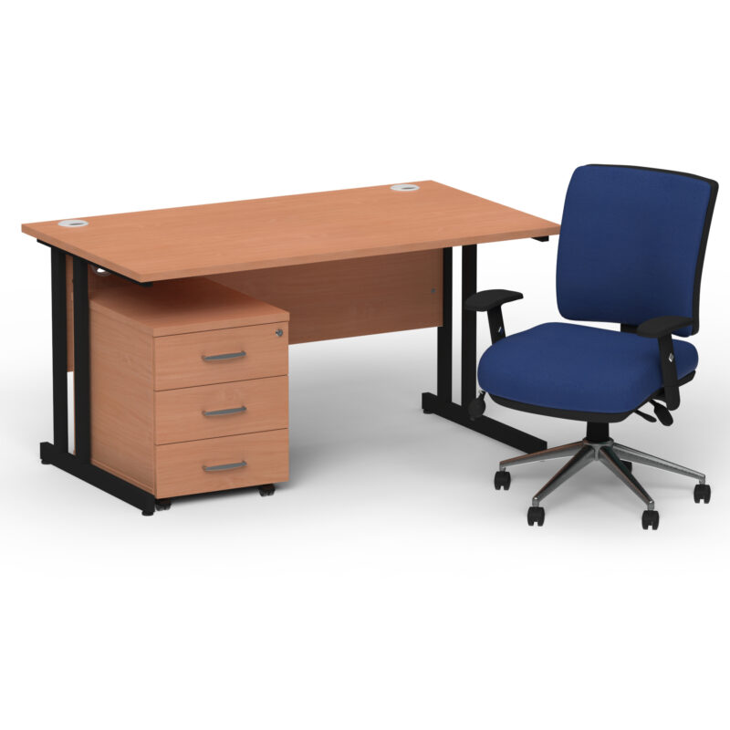 Impulse 1400mm Cantilever Straight Desk With Mobile Pedestal and Chiro Medium Back Blue Operator Chair - Image 61