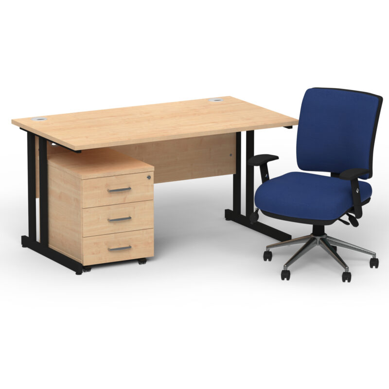 Impulse 1400mm Cantilever Straight Desk With Mobile Pedestal and Chiro Medium Back Blue Operator Chair - Image 63