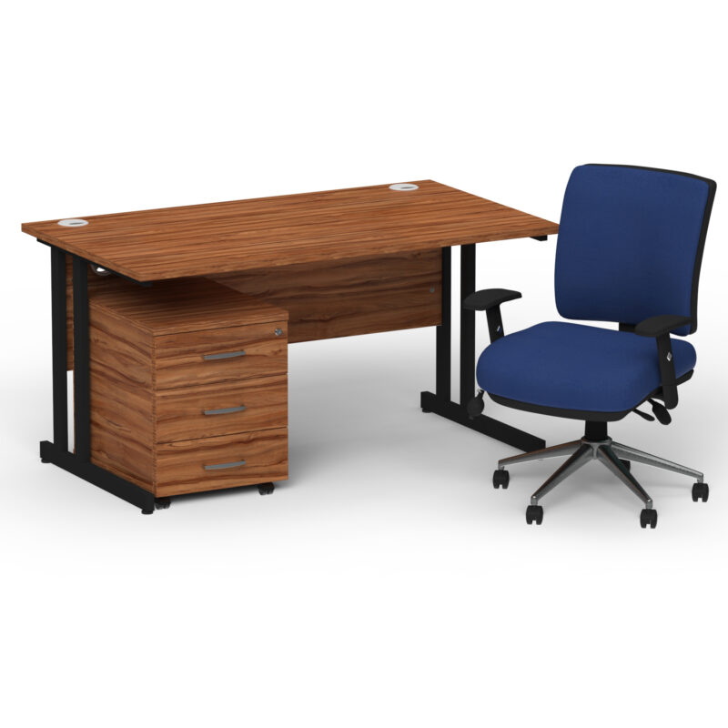 Impulse 1400mm Cantilever Straight Desk With Mobile Pedestal and Chiro Medium Back Blue Operator Chair - Image 67