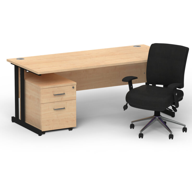 Impulse 1600mm Cantilever Straight Desk With Mobile Pedestal and Chiro Medium Back Black Operator Chair - Image 51