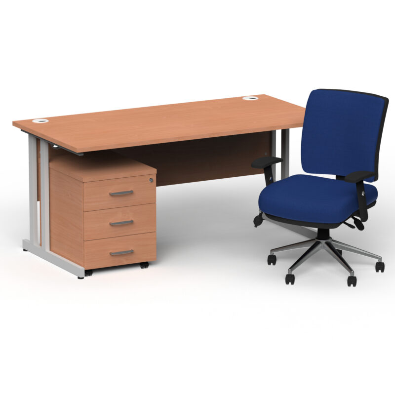 Impulse 1600mm Cantilever Straight Desk With Mobile Pedestal and Chiro Medium Back Blue Operator Chair - Image 13