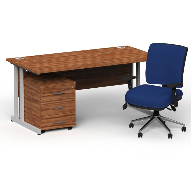 Impulse 1600mm Cantilever Straight Desk With Mobile Pedestal and Chiro Medium Back Blue Operator Chair - Image 19