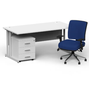 Impulse 1600mm Cantilever Straight Desk With Mobile Pedestal and Chiro Medium Back Blue Operator Chair - Image 21