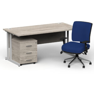 Impulse 1600mm Cantilever Straight Desk With Mobile Pedestal and Chiro Medium Back Blue Operator Chair - Image 23