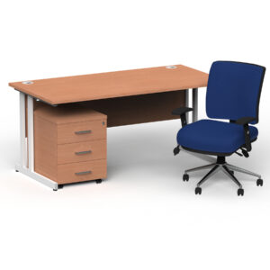 Impulse 1600mm Cantilever Straight Desk With Mobile Pedestal and Chiro Medium Back Blue Operator Chair - Image 37