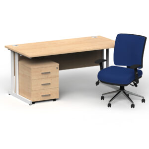 Impulse 1600mm Cantilever Straight Desk With Mobile Pedestal and Chiro Medium Back Blue Operator Chair - Image 39