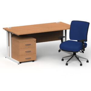 Impulse 1600mm Cantilever Straight Desk With Mobile Pedestal and Chiro Medium Back Blue Operator Chair - Image 41