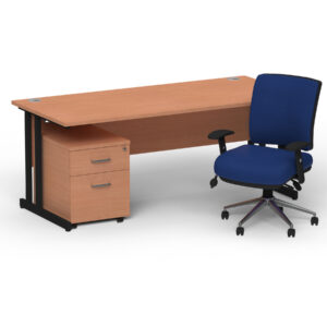 Impulse 1600mm Cantilever Straight Desk With Mobile Pedestal and Chiro Medium Back Blue Operator Chair - Image 49
