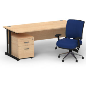 Impulse 1600mm Cantilever Straight Desk With Mobile Pedestal and Chiro Medium Back Blue Operator Chair - Image 51