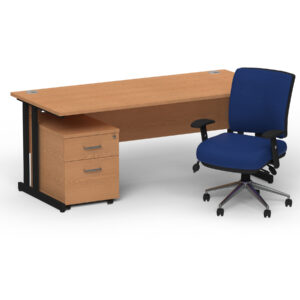 Impulse 1600mm Cantilever Straight Desk With Mobile Pedestal and Chiro Medium Back Blue Operator Chair - Image 53