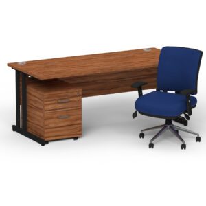 Impulse 1600mm Cantilever Straight Desk With Mobile Pedestal and Chiro Medium Back Blue Operator Chair - Image 55