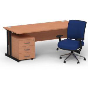 Impulse 1600mm Cantilever Straight Desk With Mobile Pedestal and Chiro Medium Back Blue Operator Chair - Image 61
