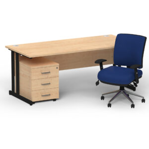 Impulse 1600mm Cantilever Straight Desk With Mobile Pedestal and Chiro Medium Back Blue Operator Chair - Image 63